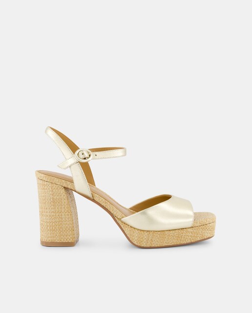 Sandalias de mujer con plataforma y tacón en rafia