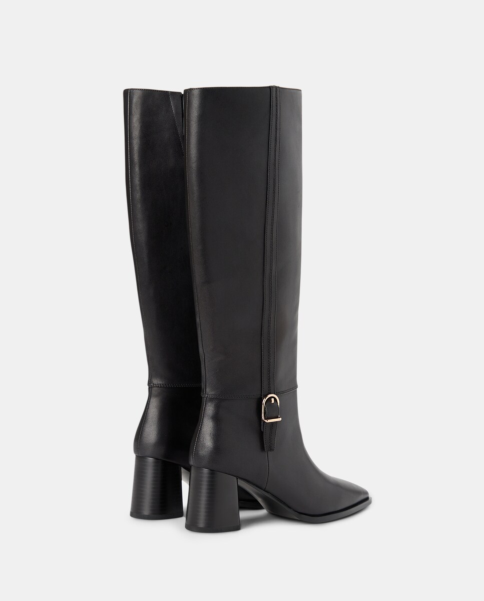 Botins de Salto com Fivela Preto-3