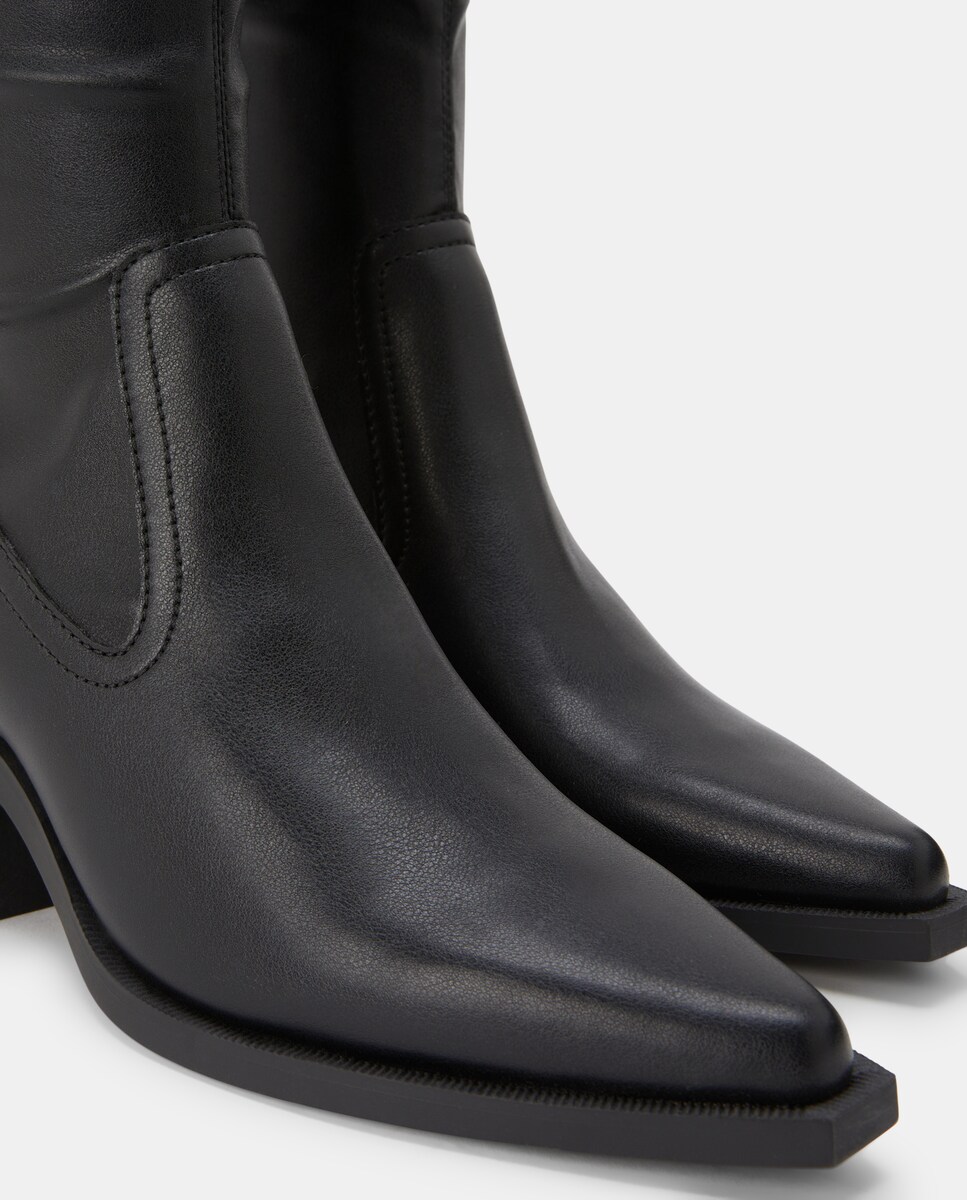 Botas de Salto Estilo Cowboy Preto-4