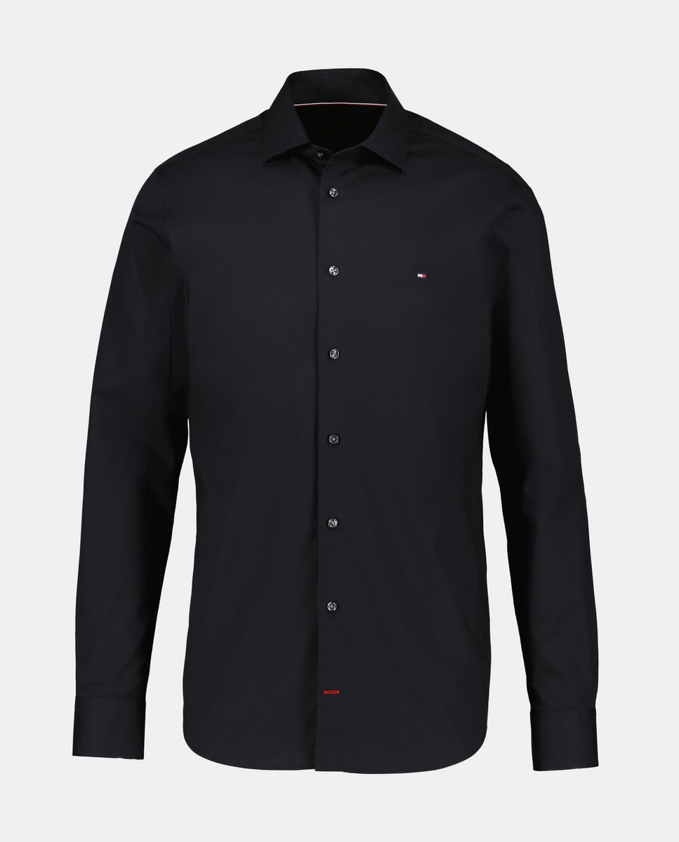 Camisa Slim Fit de Manga Comprida Preto-1