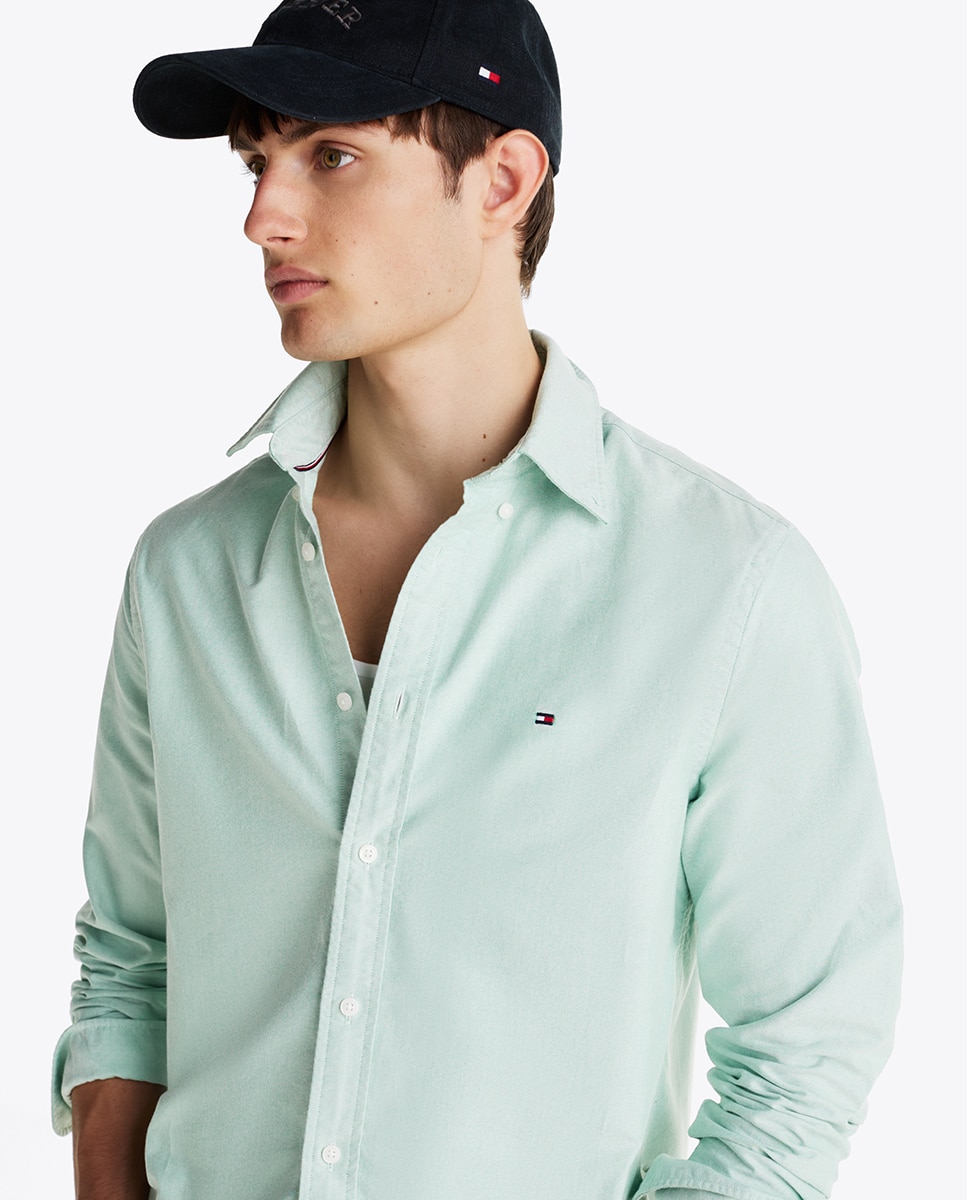 Camisa Lisa Heritage Oxford de Manga Comprida Verde Água-3
