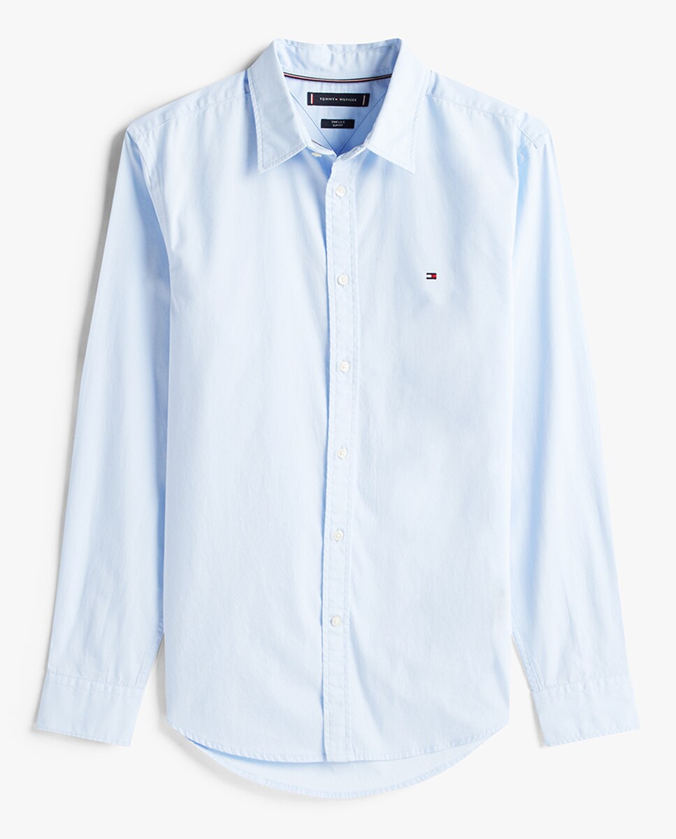 Camisa Lisa de Popelina Azul-claro-4