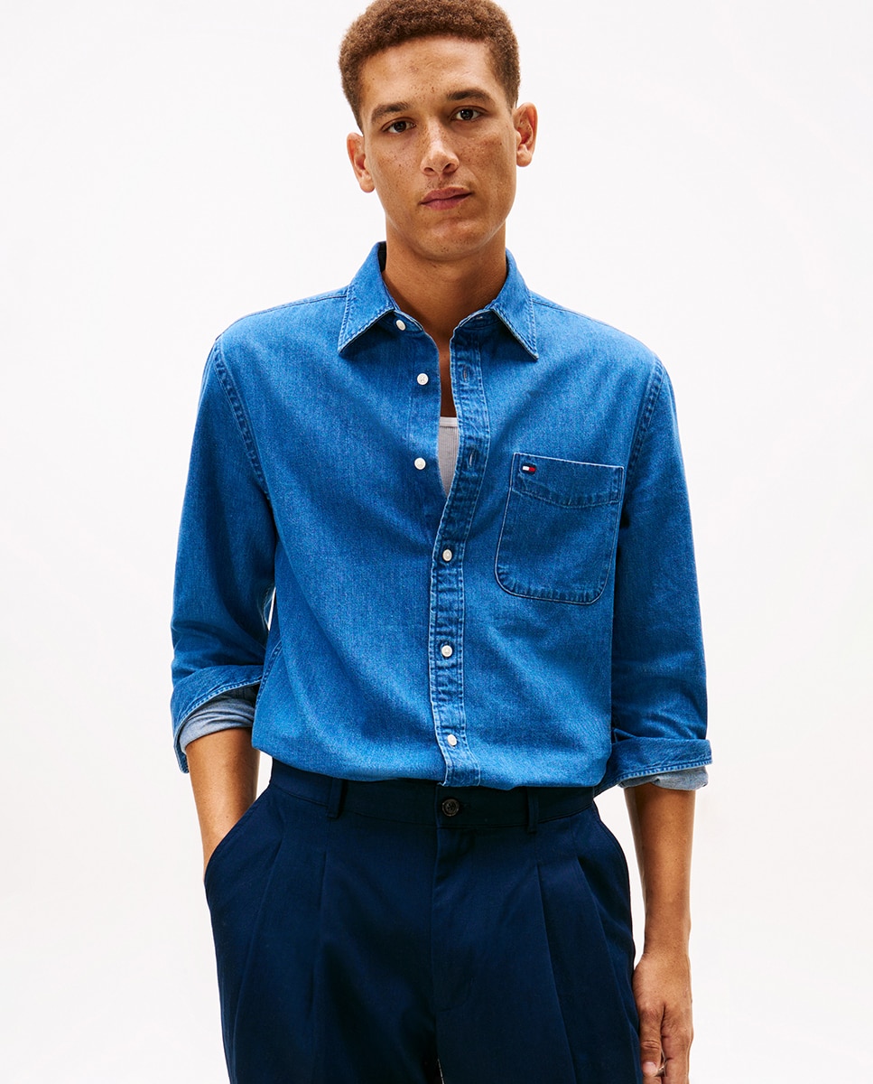 Camisa de Ganga Lisa Azul-1