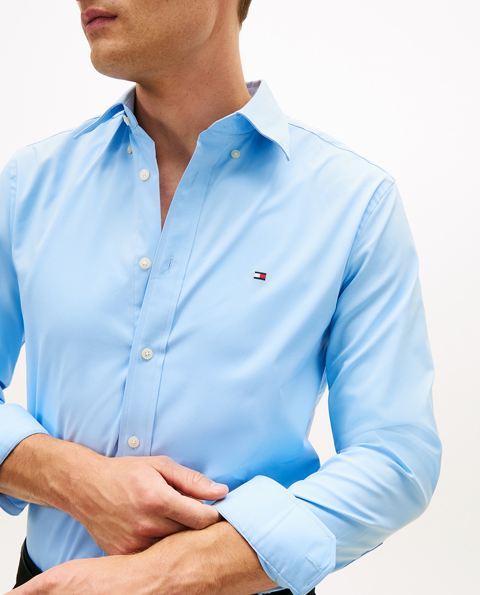 Camisa Lisa de Popelina Azul-3