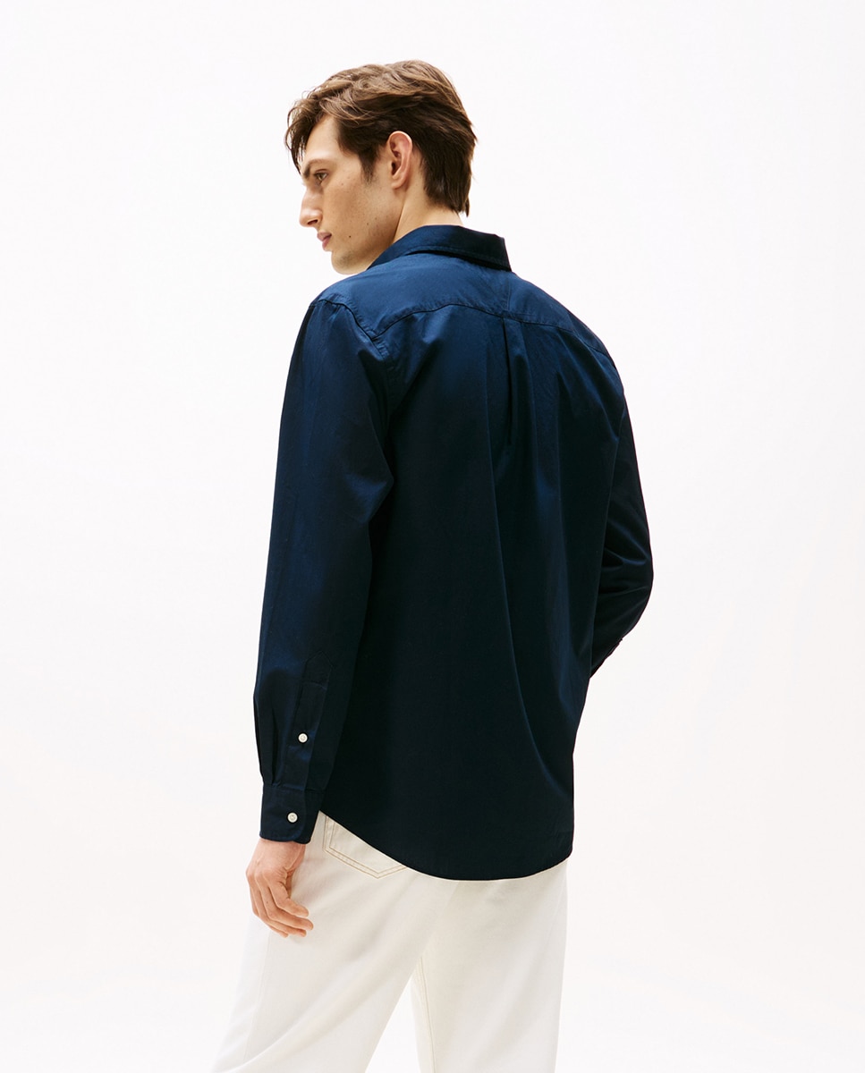 Camisa de hombre lisa de popelín con corte regular - Tommy Hilfiger - Azul marino Azul marino-2