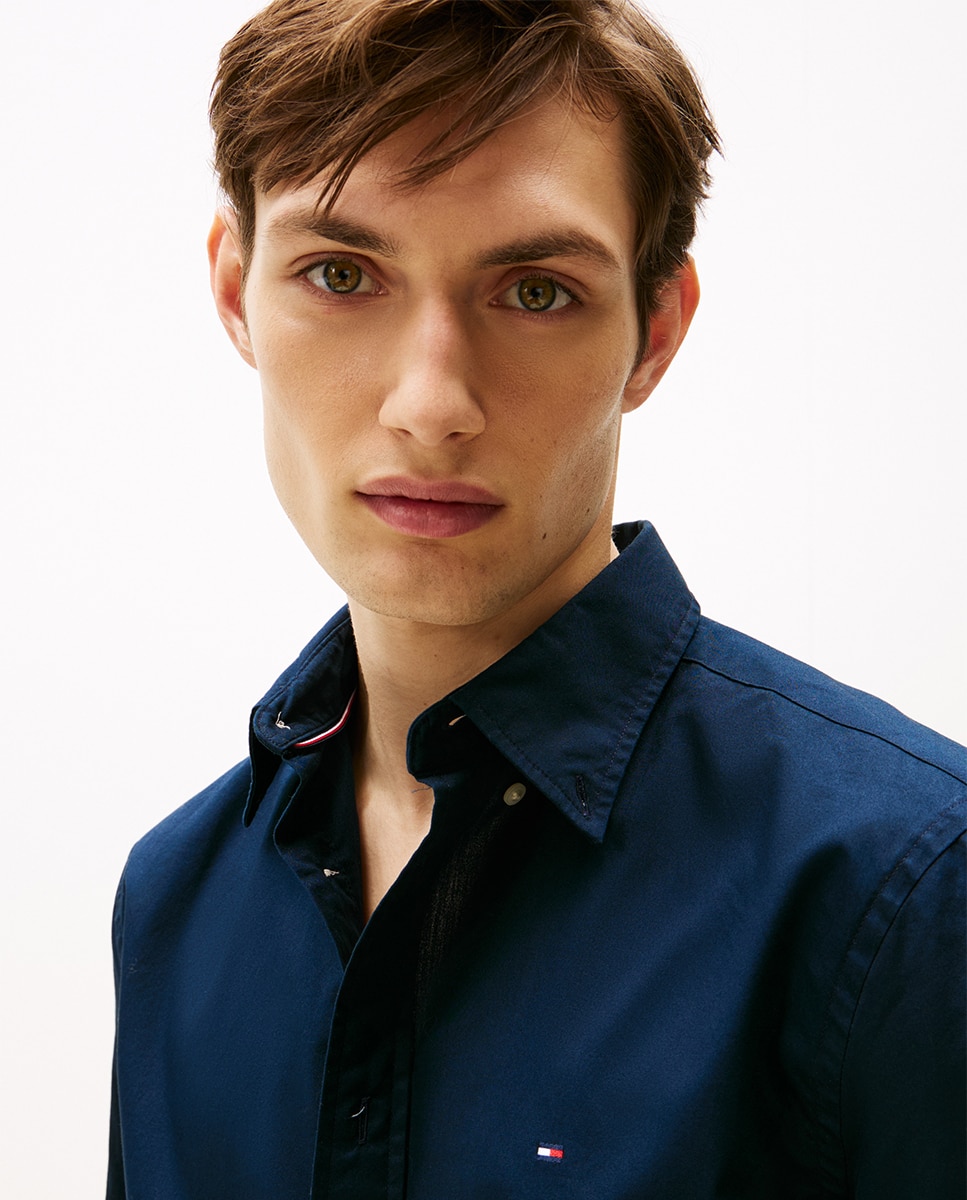 Camisa de hombre lisa de popelín con corte regular - Tommy Hilfiger - Azul marino Azul marino-3