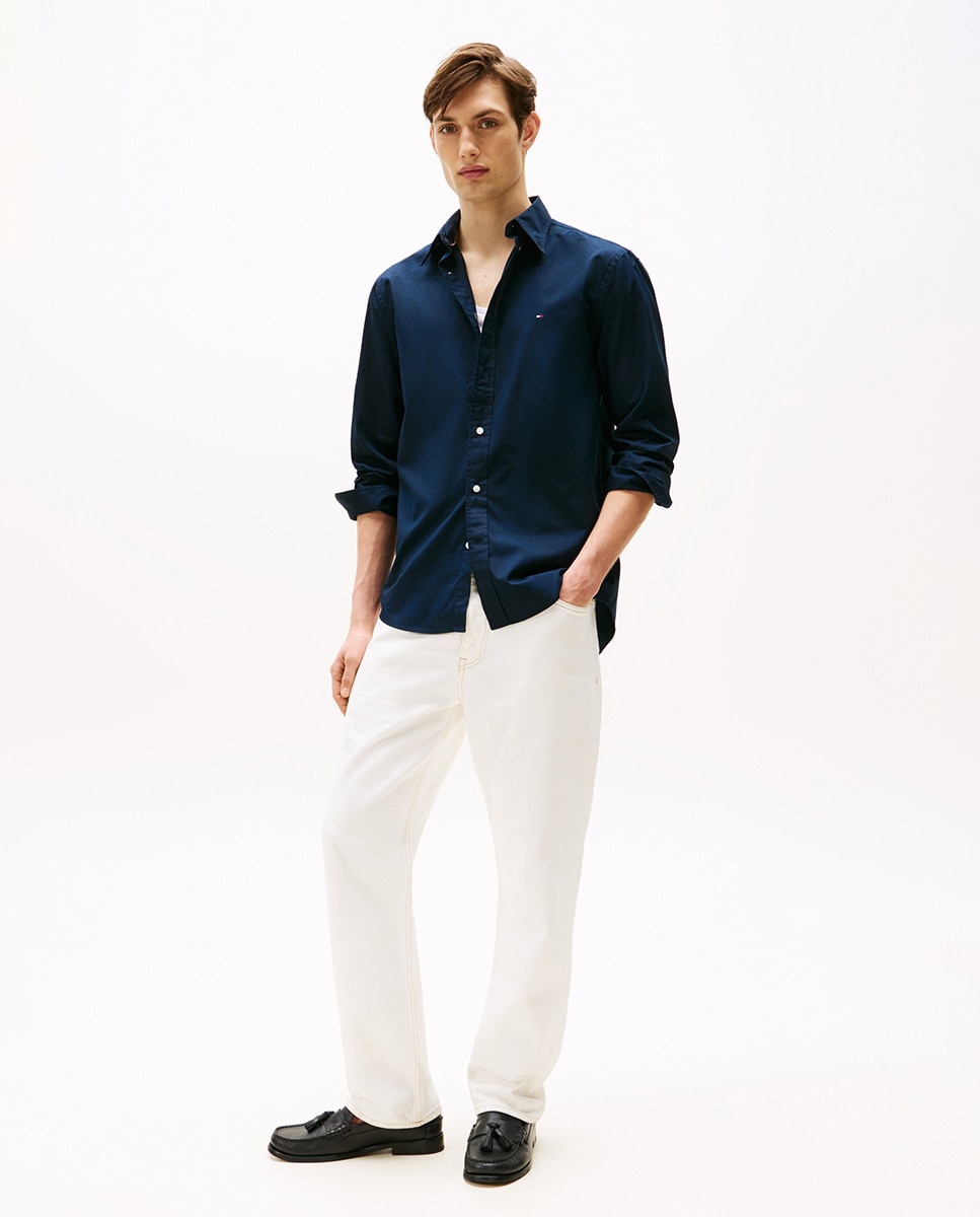 Camisa de hombre lisa de popelín con corte regular - Tommy Hilfiger - Azul marino Azul marino-5
