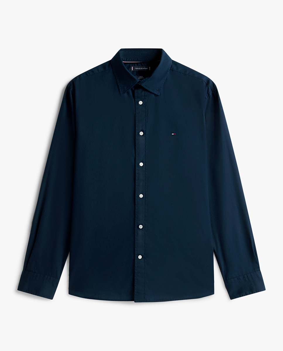 Camisa de hombre lisa de popelín con corte regular - Tommy Hilfiger - Azul marino Azul marino-4