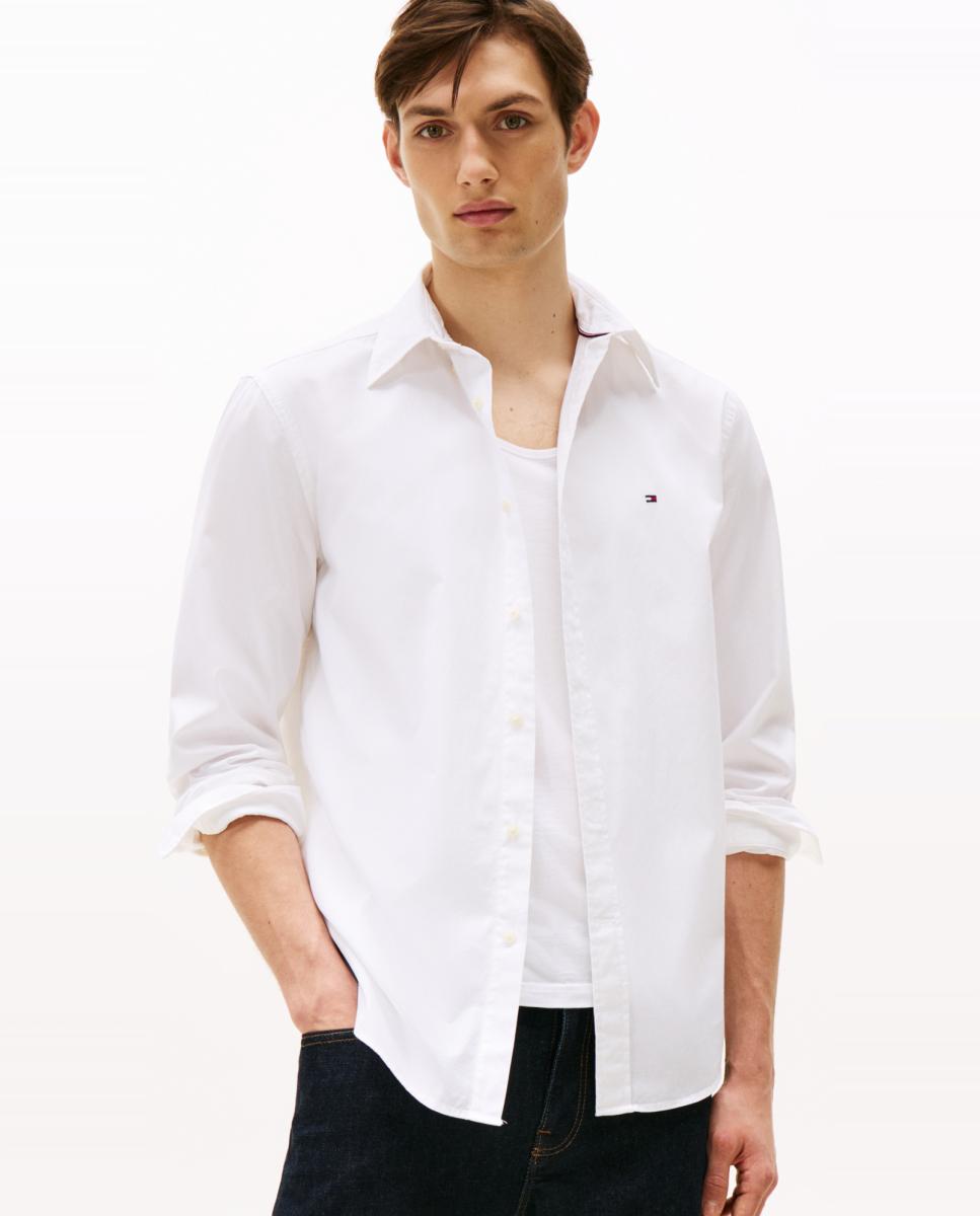 Camisa Lisa de Popelina com Corte Regular Branco-1