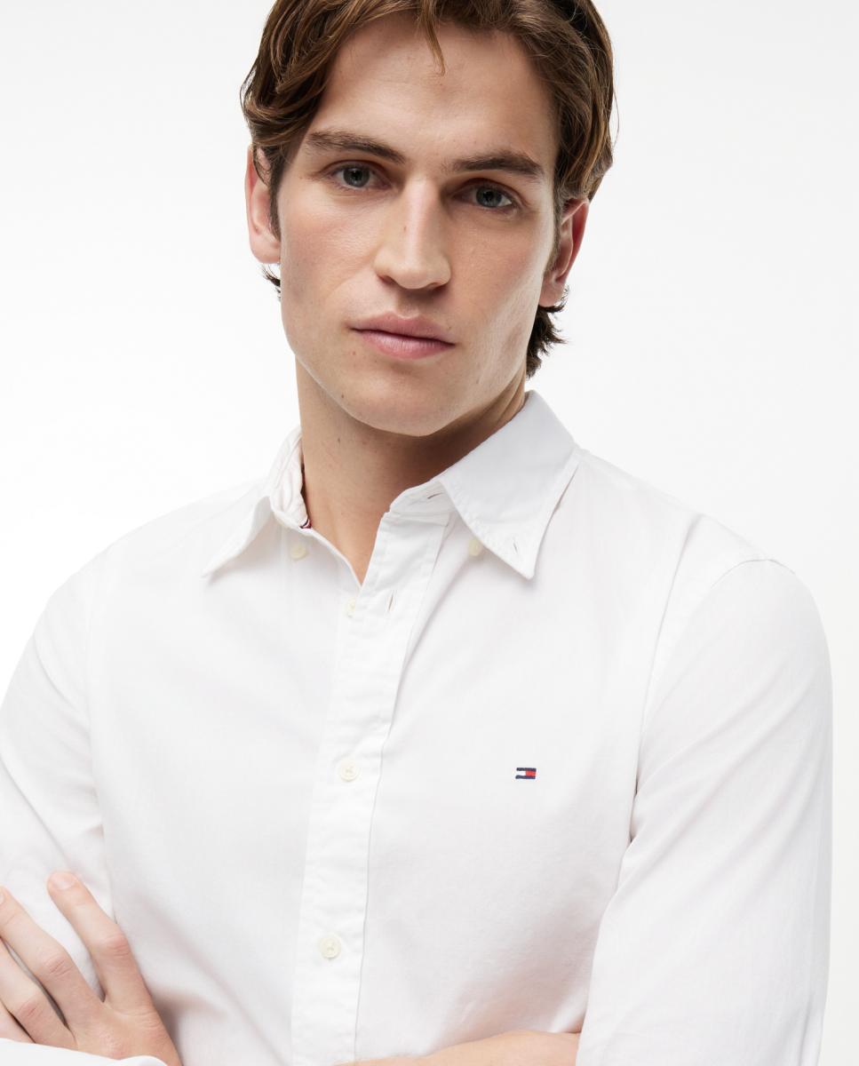 Camisa Lisa de Popelina com Corte Regular Branco-3