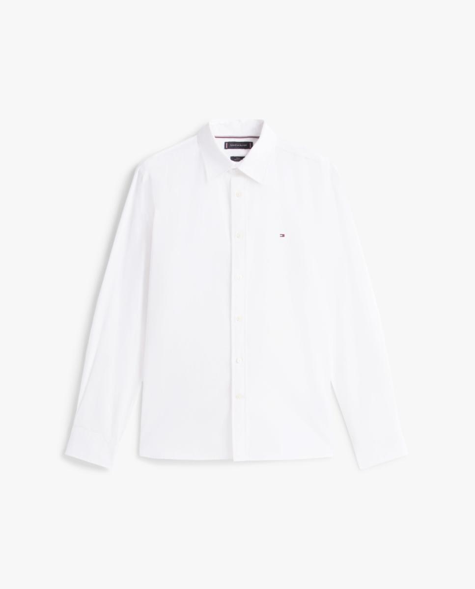Camisa Lisa de Popelina com Corte Regular Branco-5