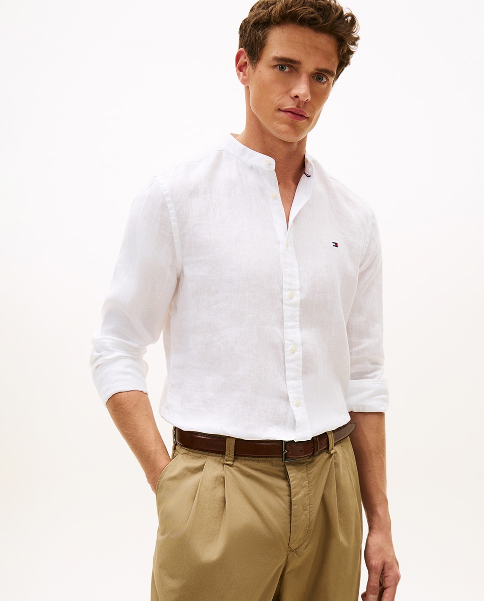 Imagen 0 de Camisa de caballero en lino con cuello mao Blanco