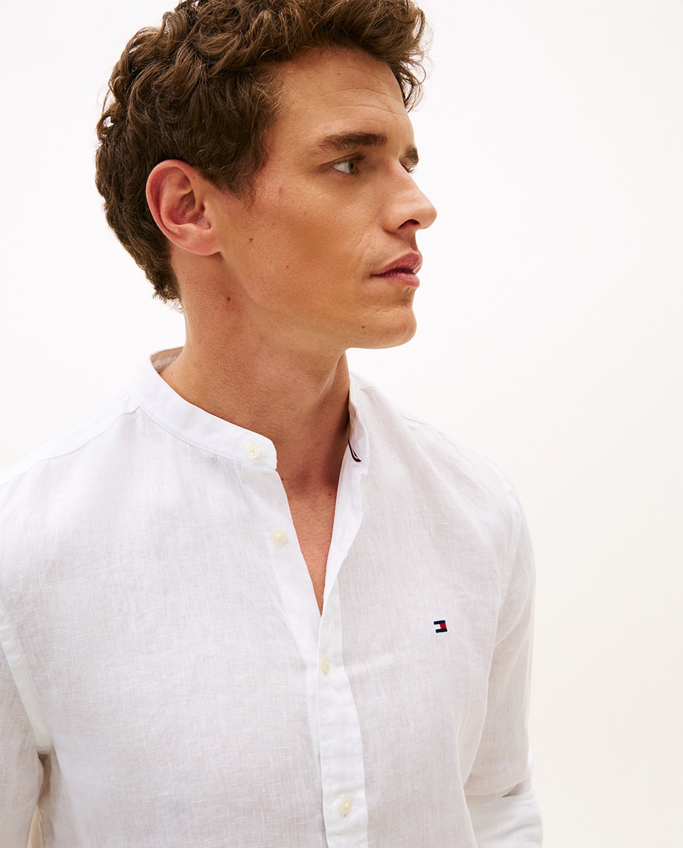 Camisa de Linho com Gola à Padre Branco-3