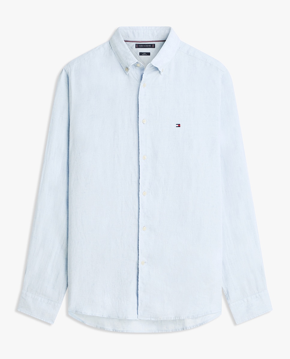 Camisa de caballero de manga larga lisa de lino Azul claro Tommy Hilfiger Azul claro-4