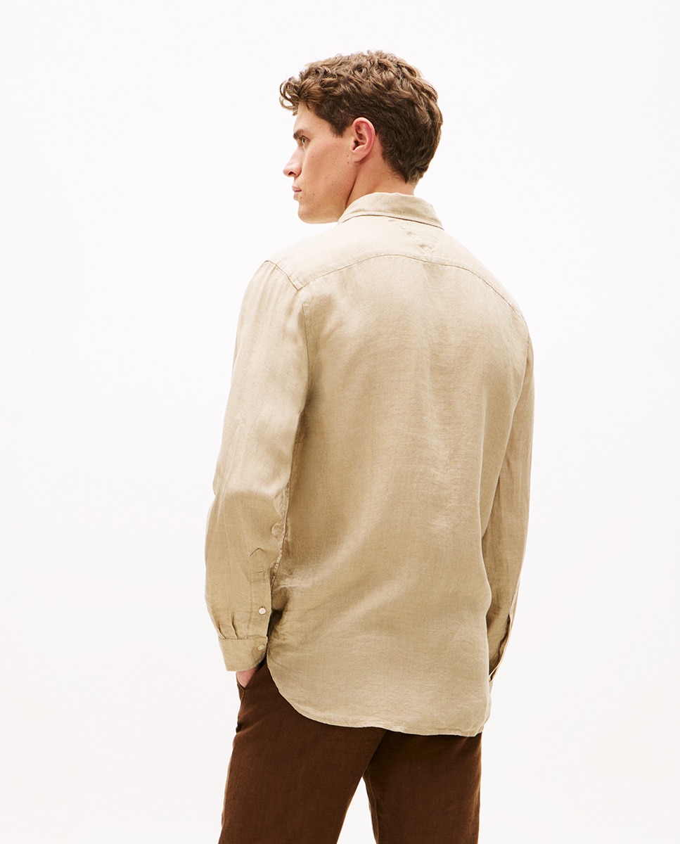 Camisa de caballero de manga larga lisa de lino - Tommy Hilfiger - Beige Beige-2
