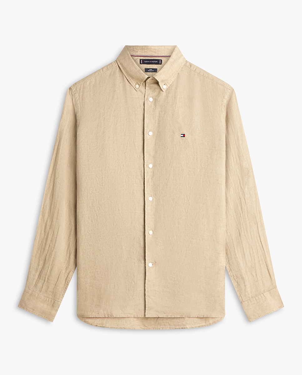Camisa de caballero de manga larga lisa de lino - Tommy Hilfiger - Beige Beige-4