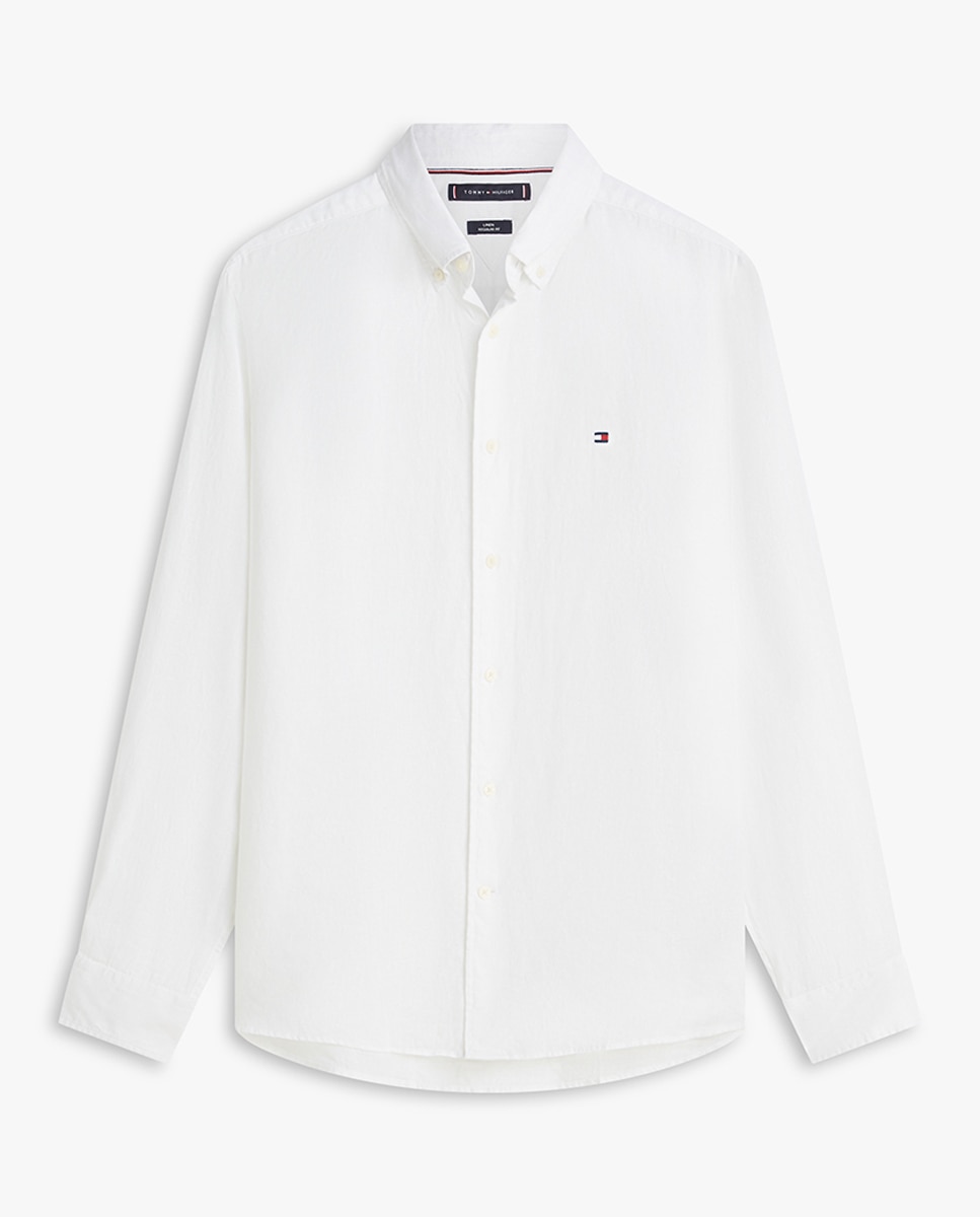 Camisa Lisa de Linho com Manga Comprida Branco-4