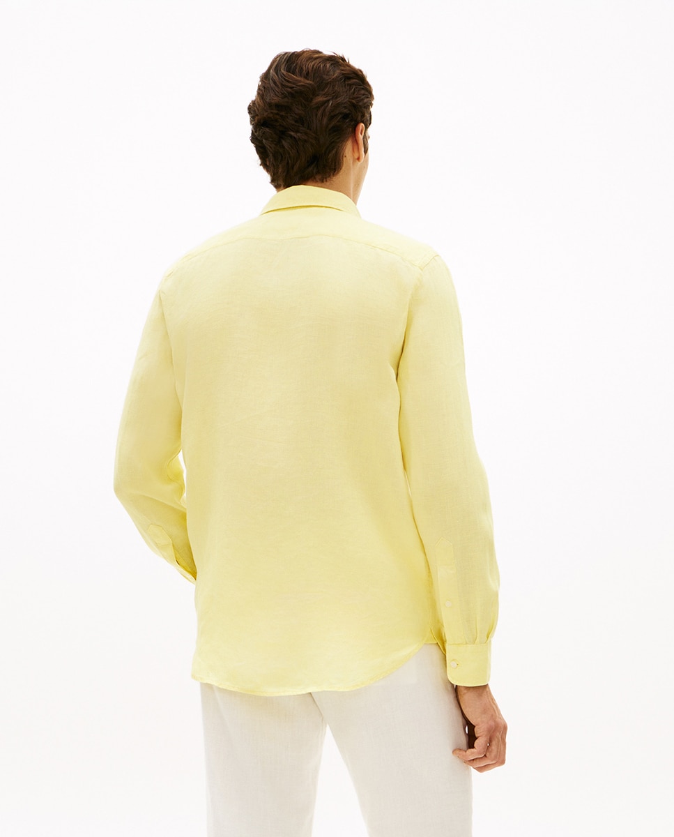 Camisa Lisa de Linho com Manga Comprida Amarelo-2