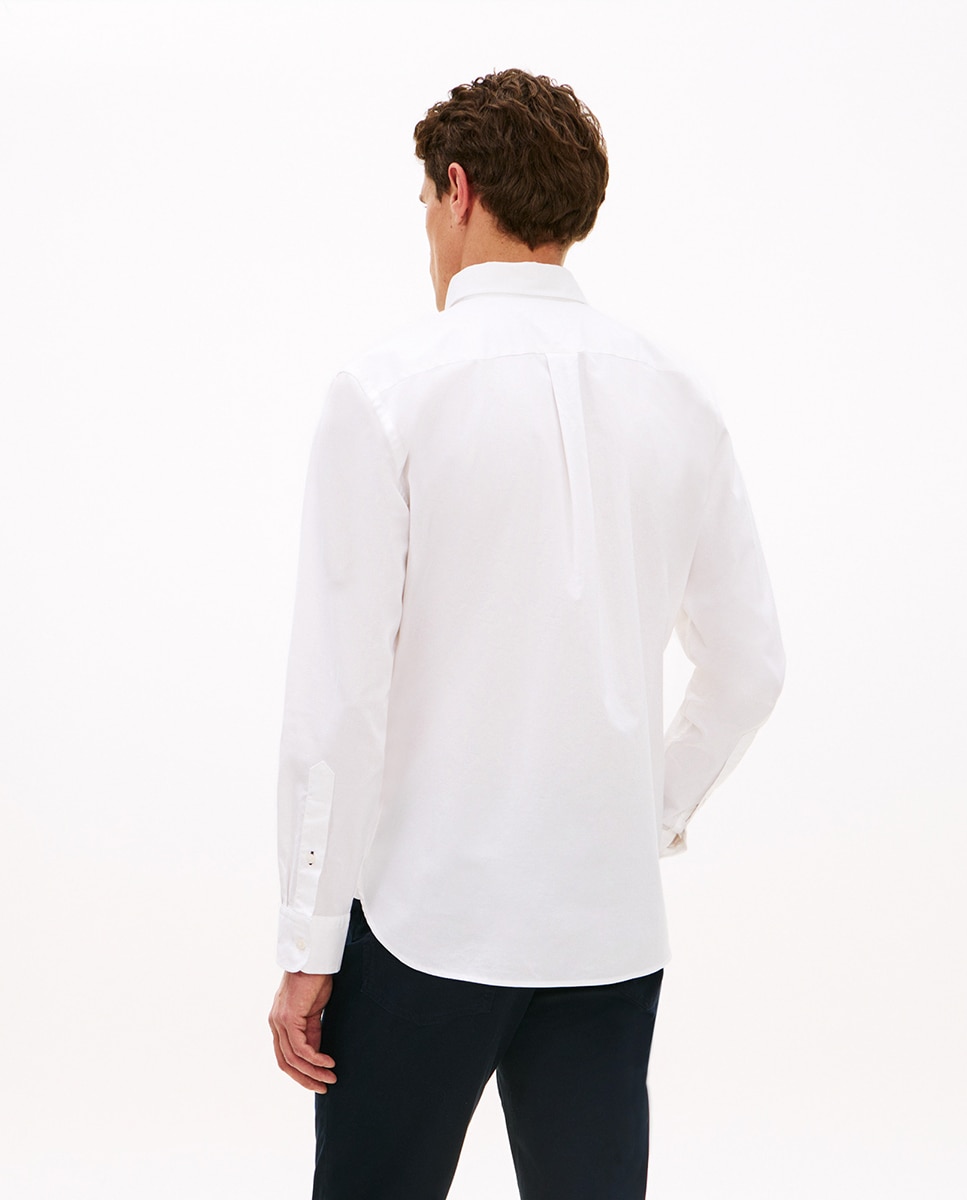 Camisa Oxford Lisa com Manga Comprida Branco-2