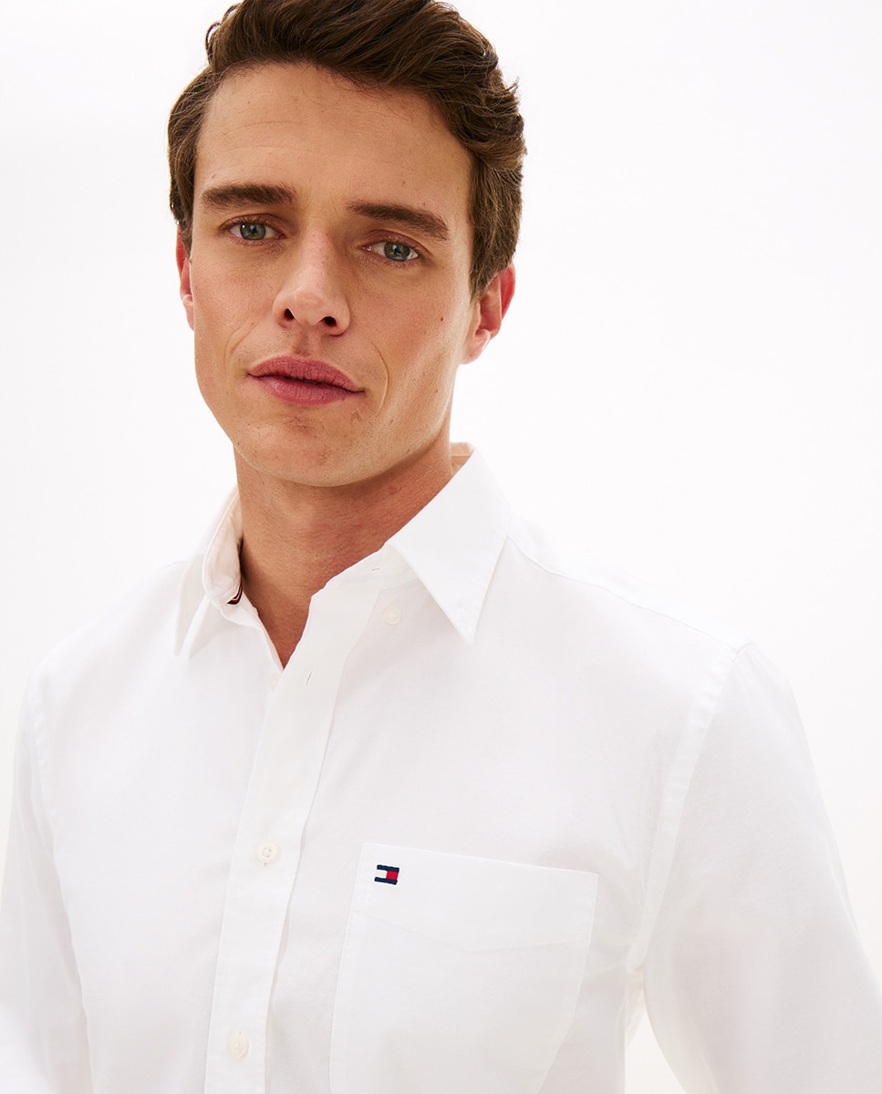 Camisa Oxford Lisa com Manga Comprida Branco-3
