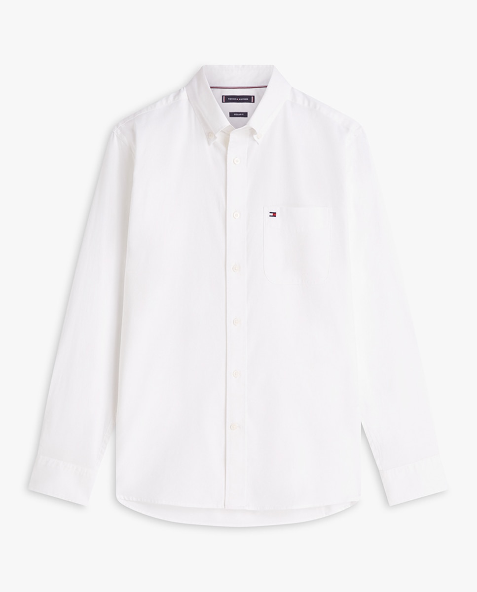 Camisa Oxford Lisa com Manga Comprida Branco-4