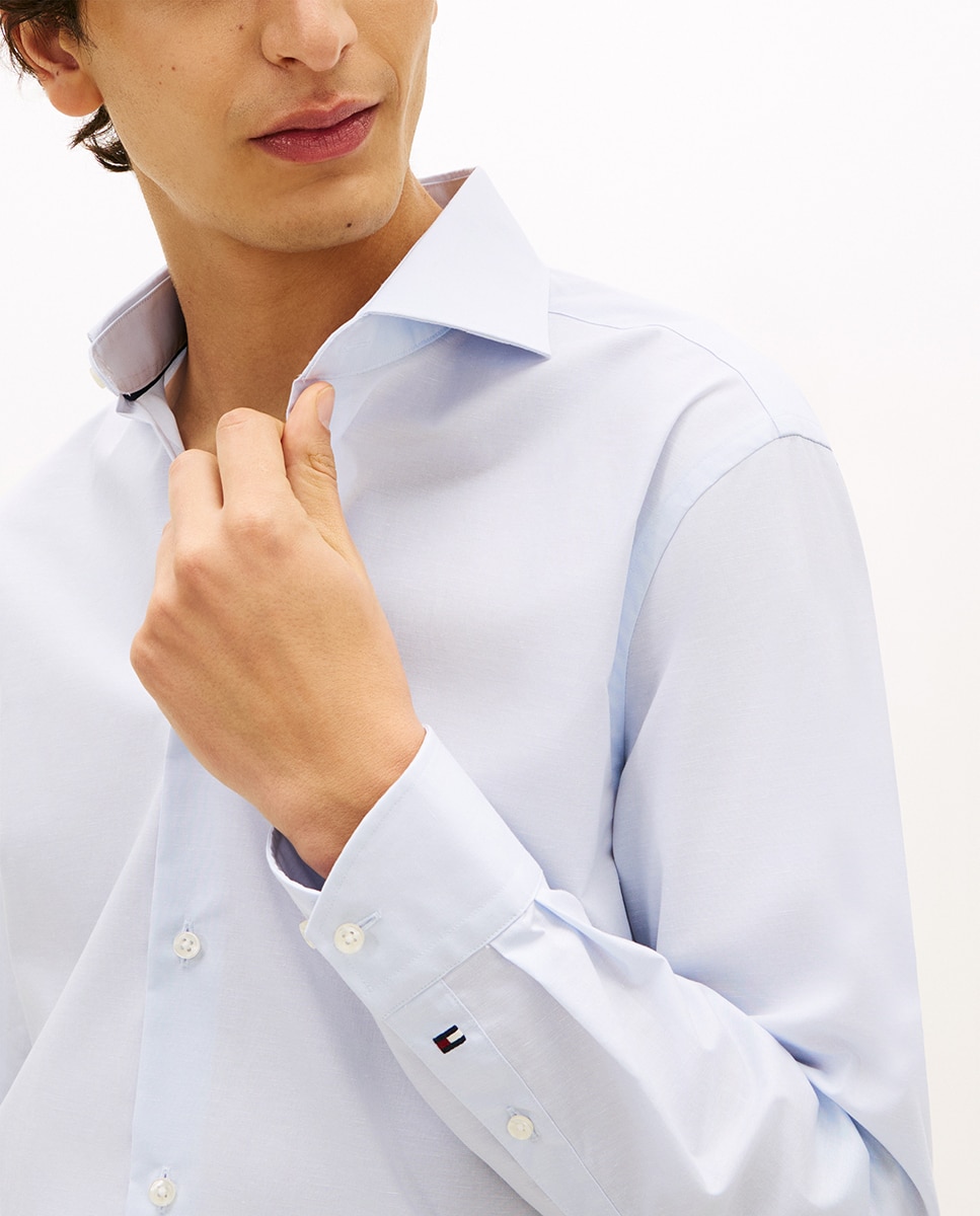 Camisa de Manga Comprida Lisa Azul-claro-3