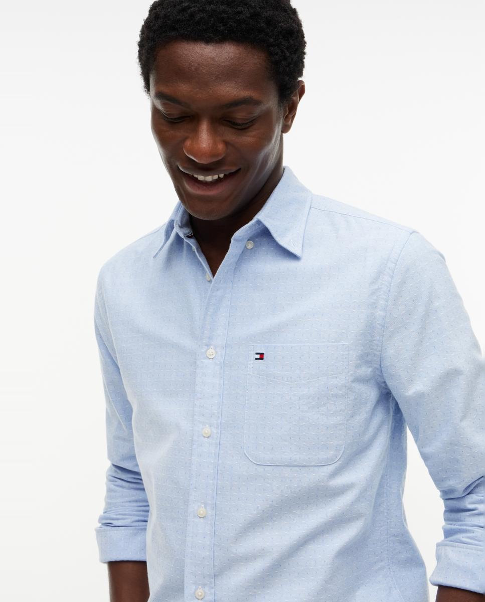 Camisa Oxford Dobby com Bolso Azul-celeste-3