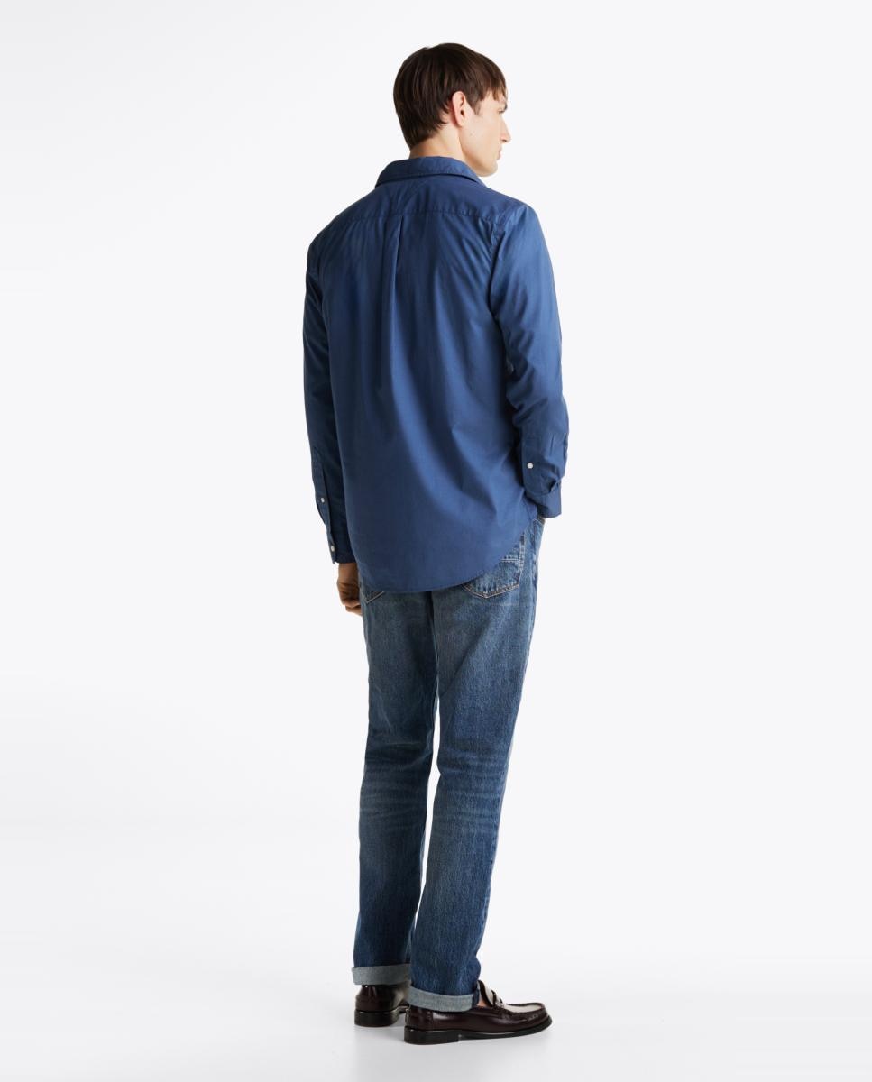 Camisa de Popelina Lisa Azul-índigo-2