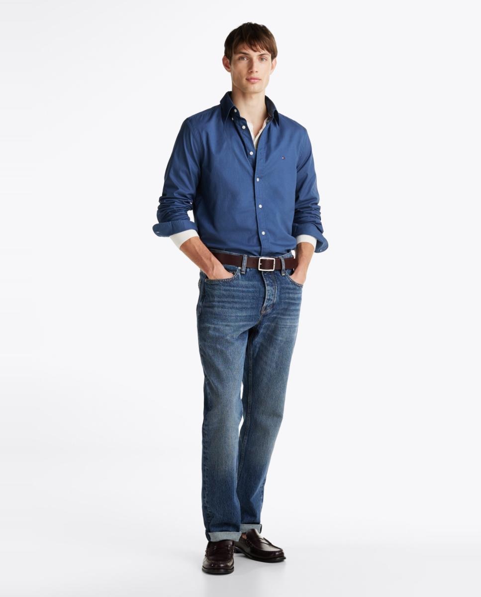 Camisa de Popelina Lisa Azul-índigo-5