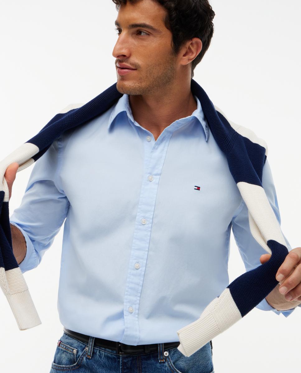 Camisa de Popelina Lisa Azul-claro-3