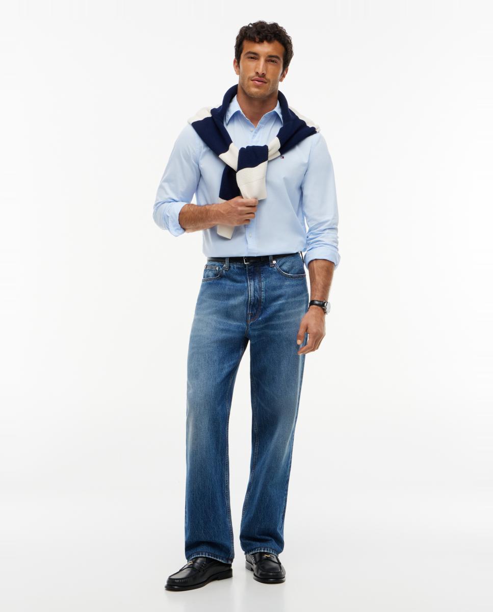 Camisa de Popelina Lisa Azul-claro-5