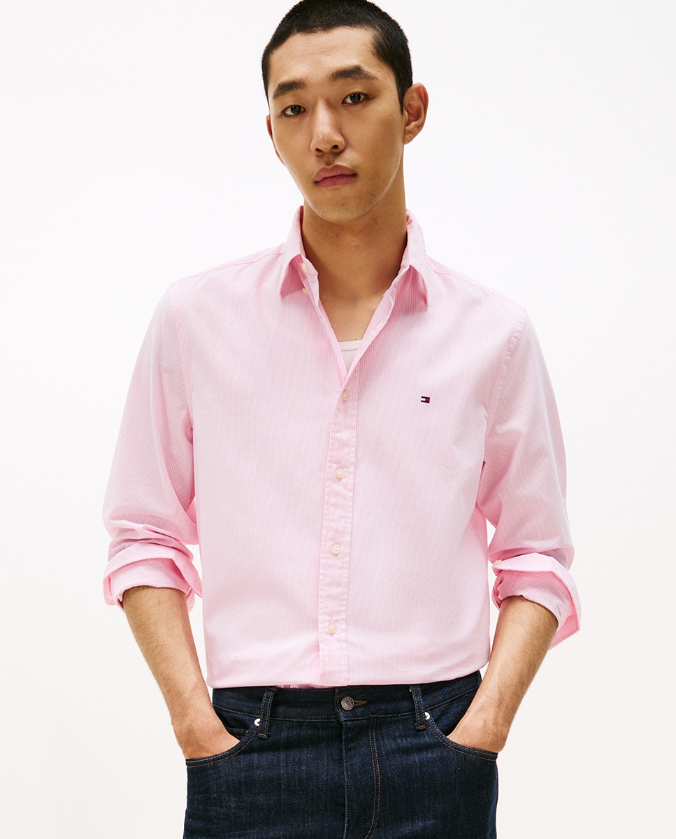 Camisa Estampada de Popelina Rosa-1