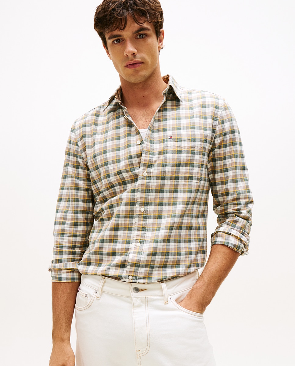 Camisa Oxford Estampada Bege-1