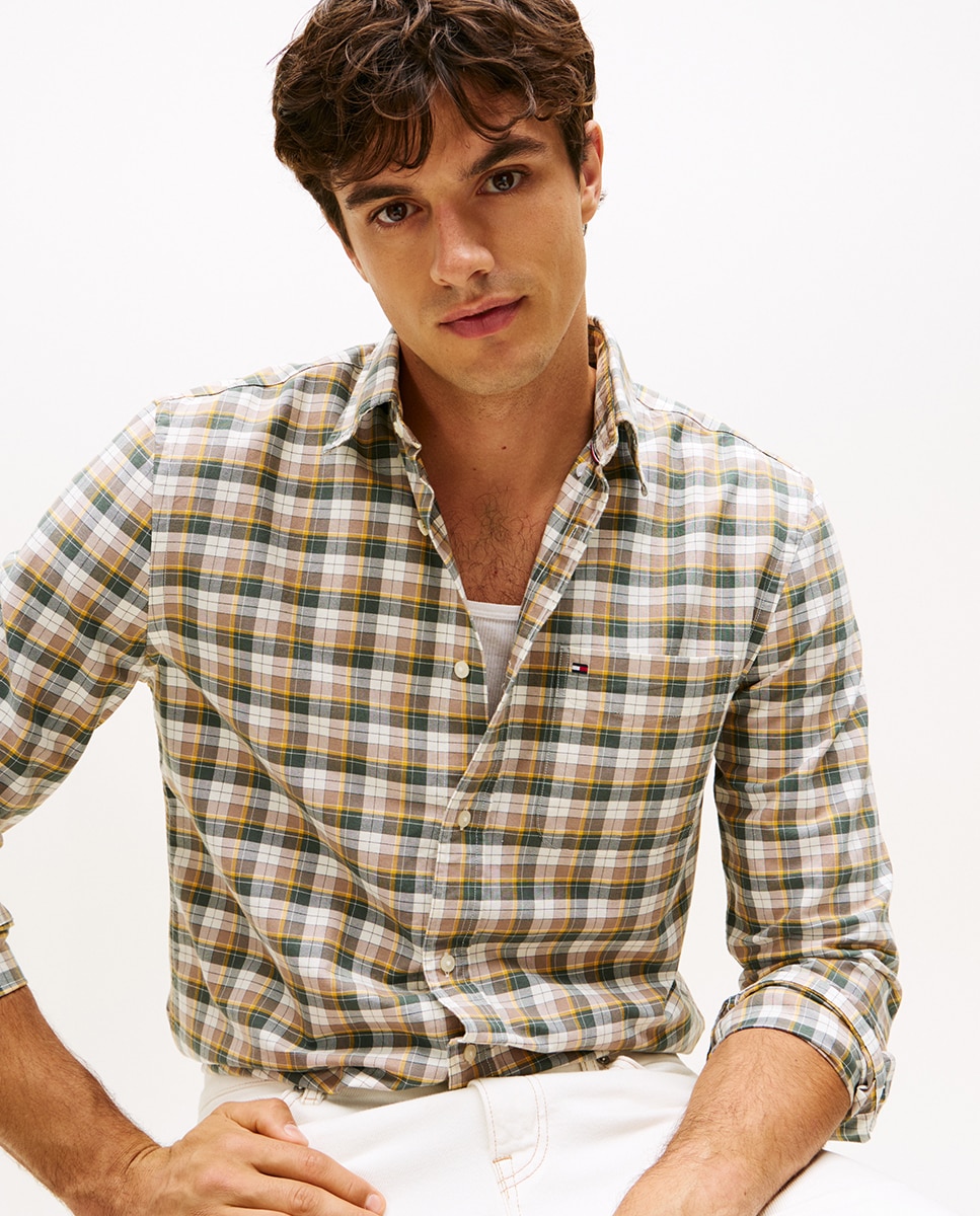 Camisa Oxford Estampada Bege-3