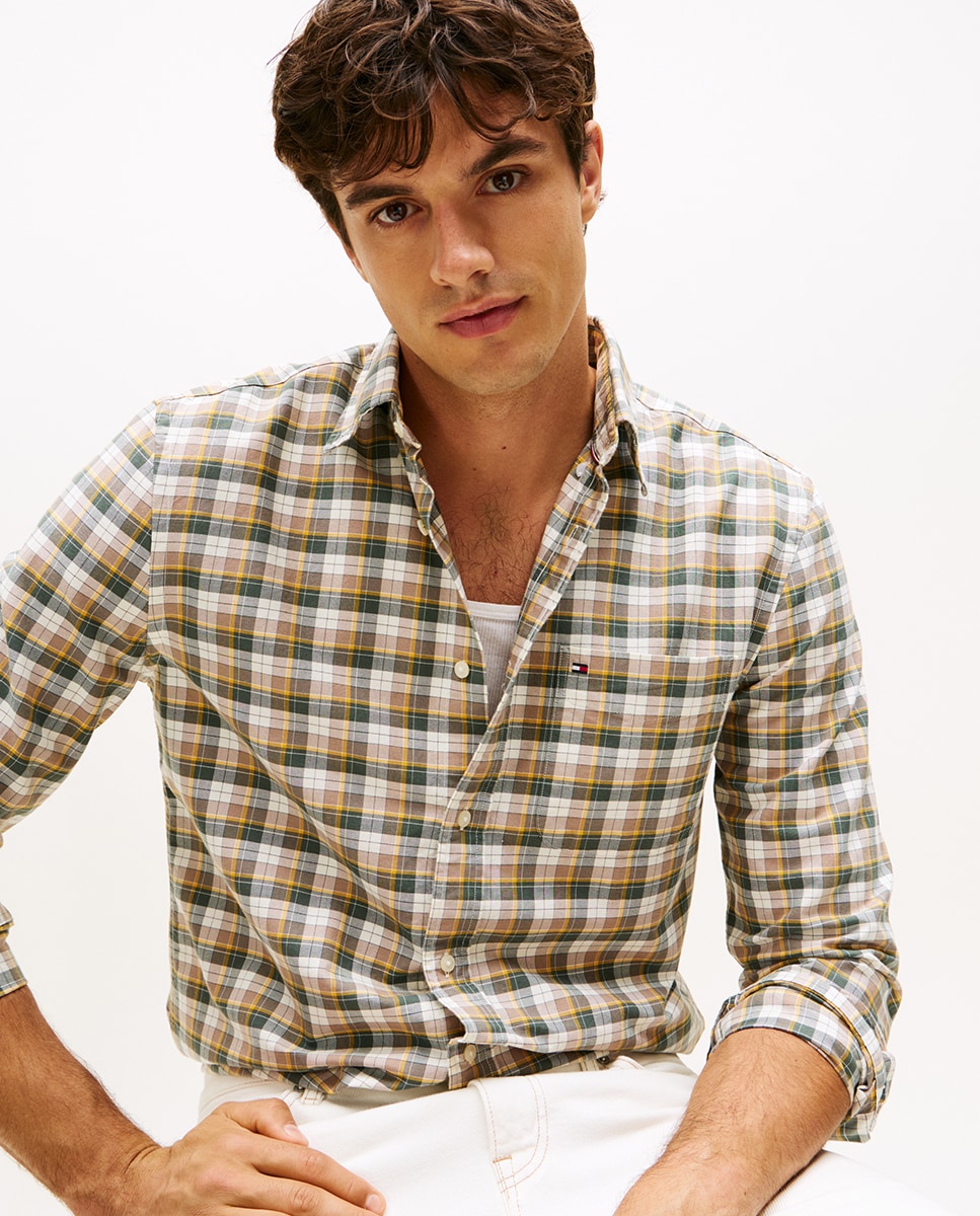 Camisa Oxford Estampada Bege-3