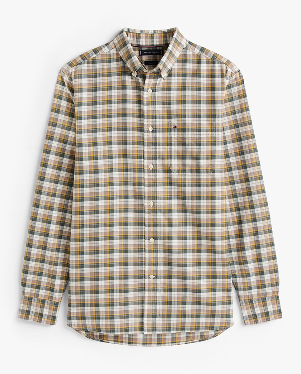 Camisa Oxford Estampada Bege-4