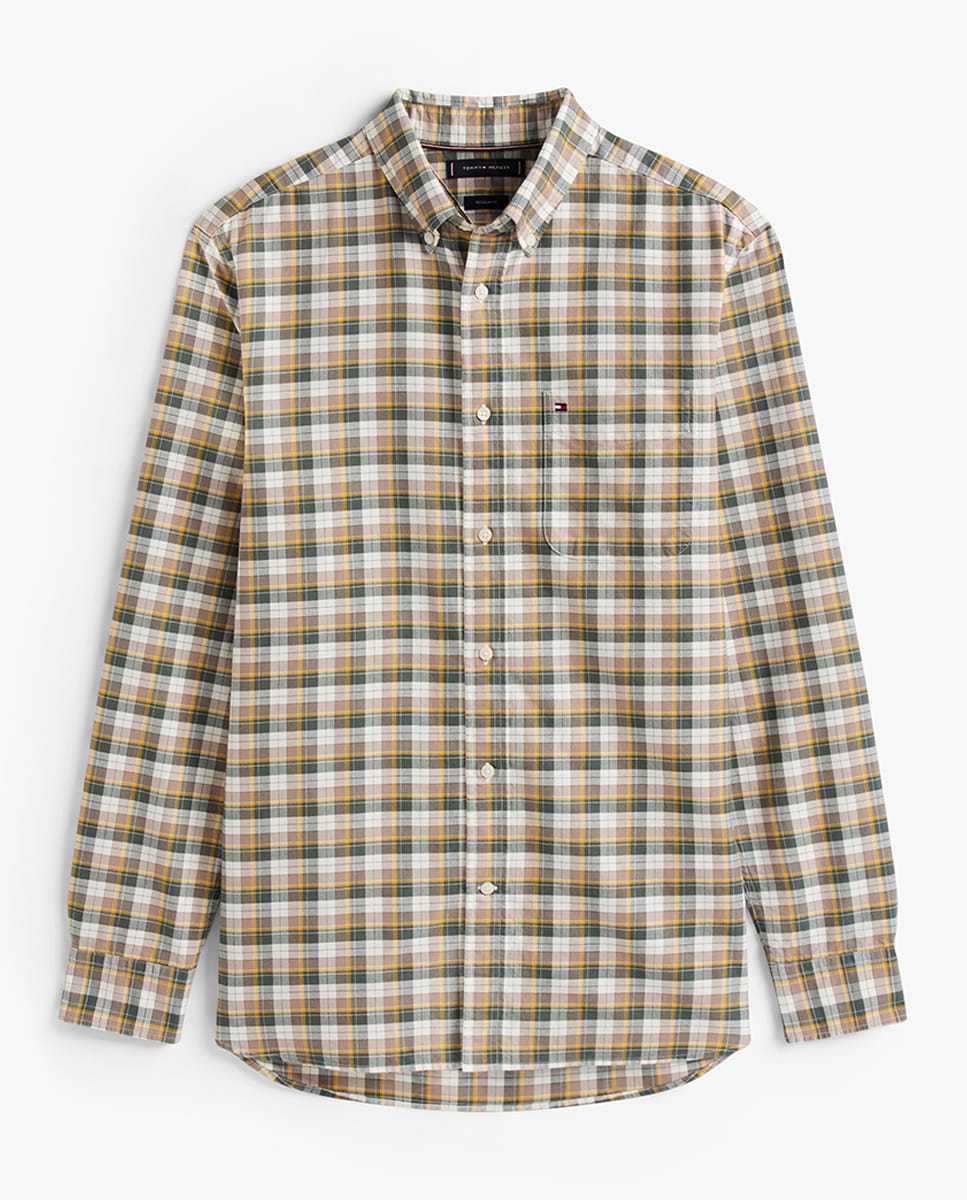 Camisa Oxford Estampada Bege-4