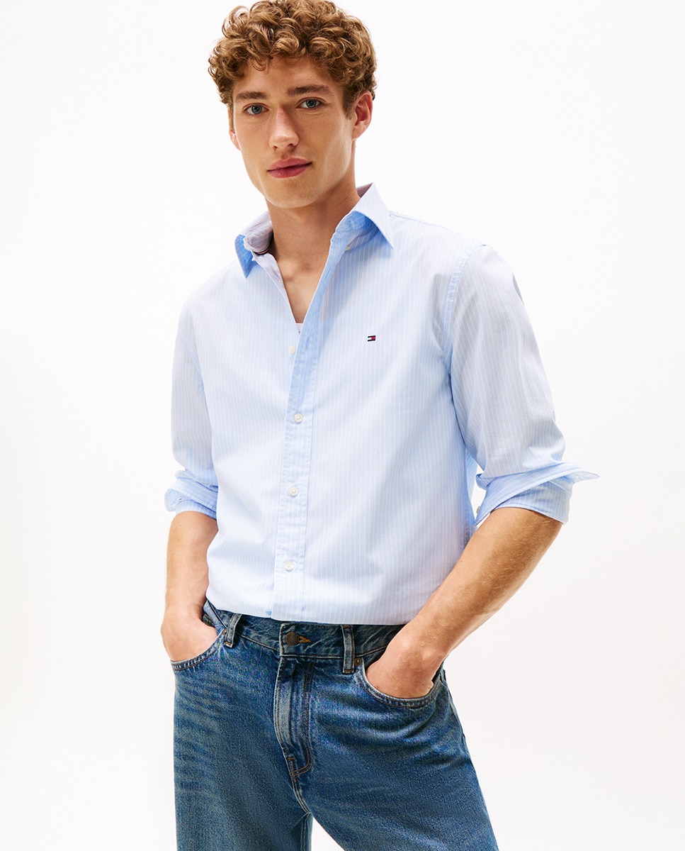 Camisa Estampada de Popelina Azul-1