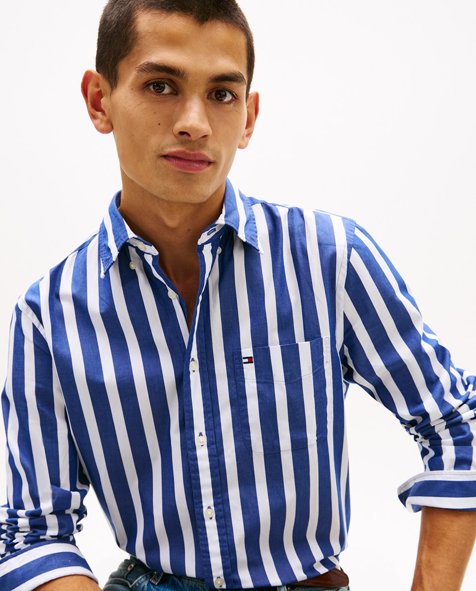 Camisa Estampada de Popelina Azul-3