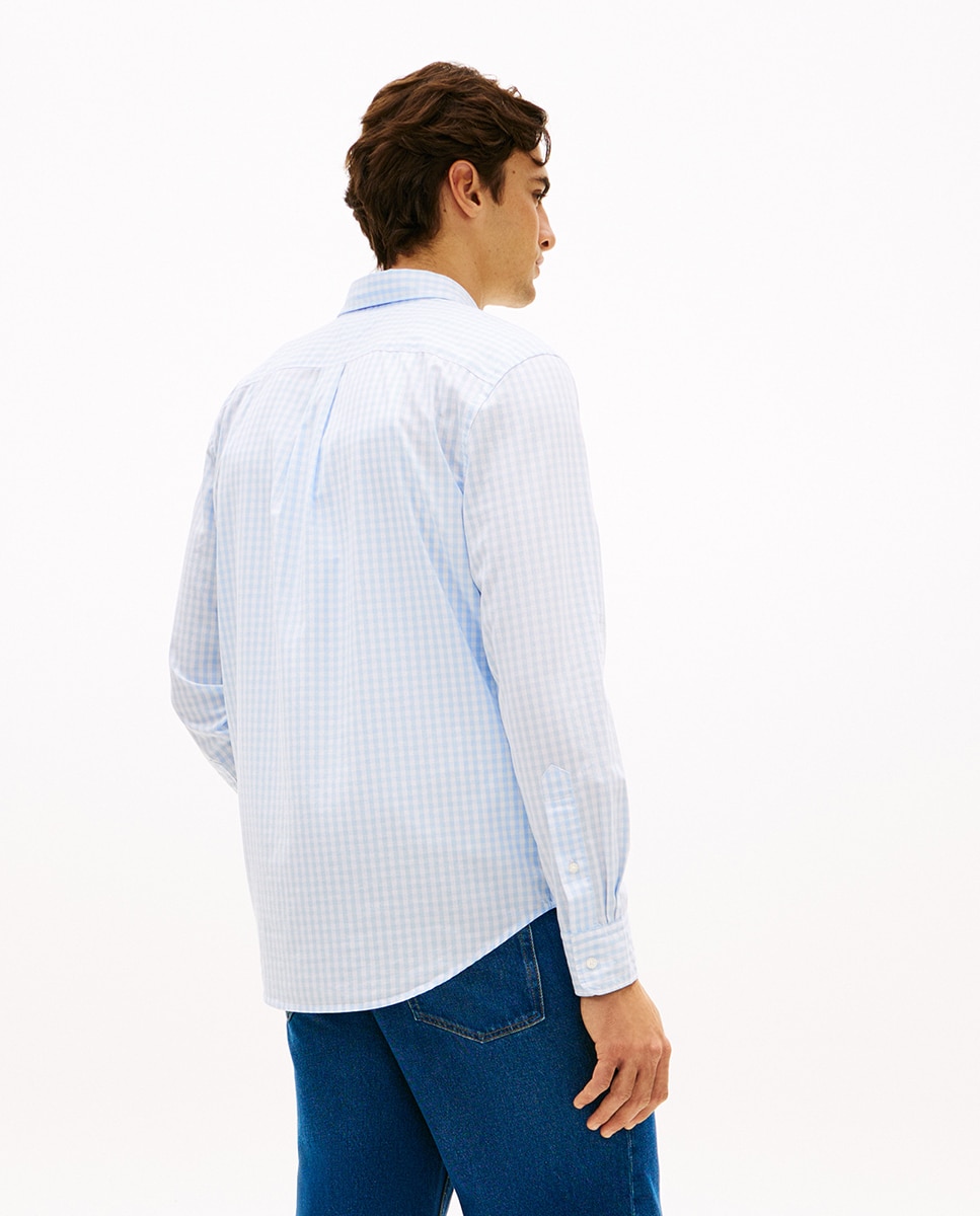 Camisa Estampada de Popelina com Manga Comprida Azul-claro-2