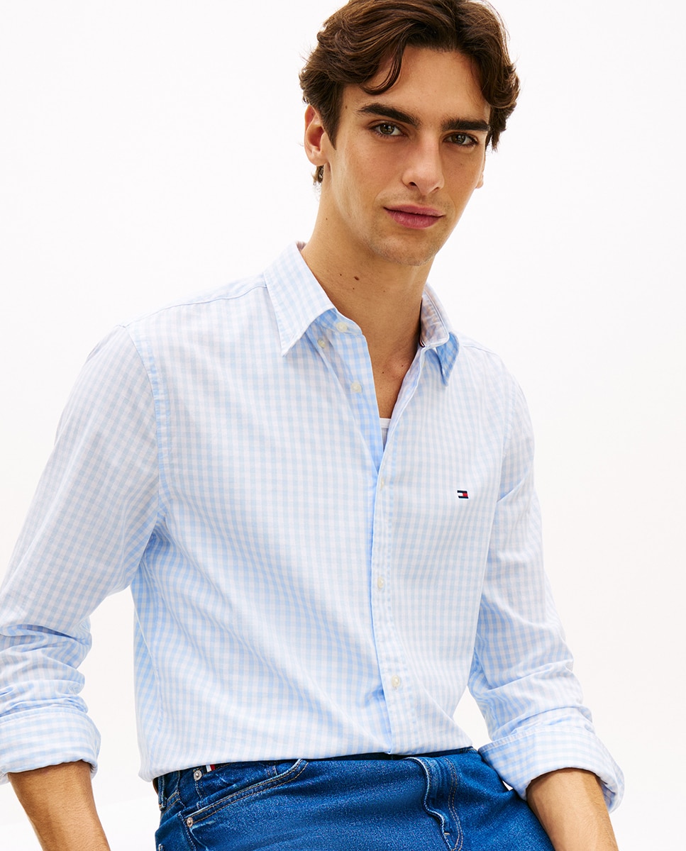 Camisa Estampada de Popelina com Manga Comprida Azul-claro-3