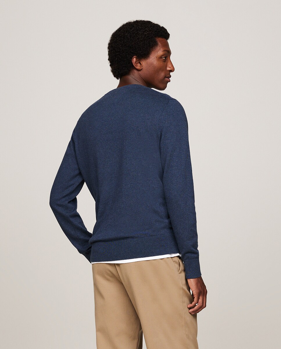 Camisola de Malha de Gola Redonda com Logótipo Bordado no Peito Azul-2