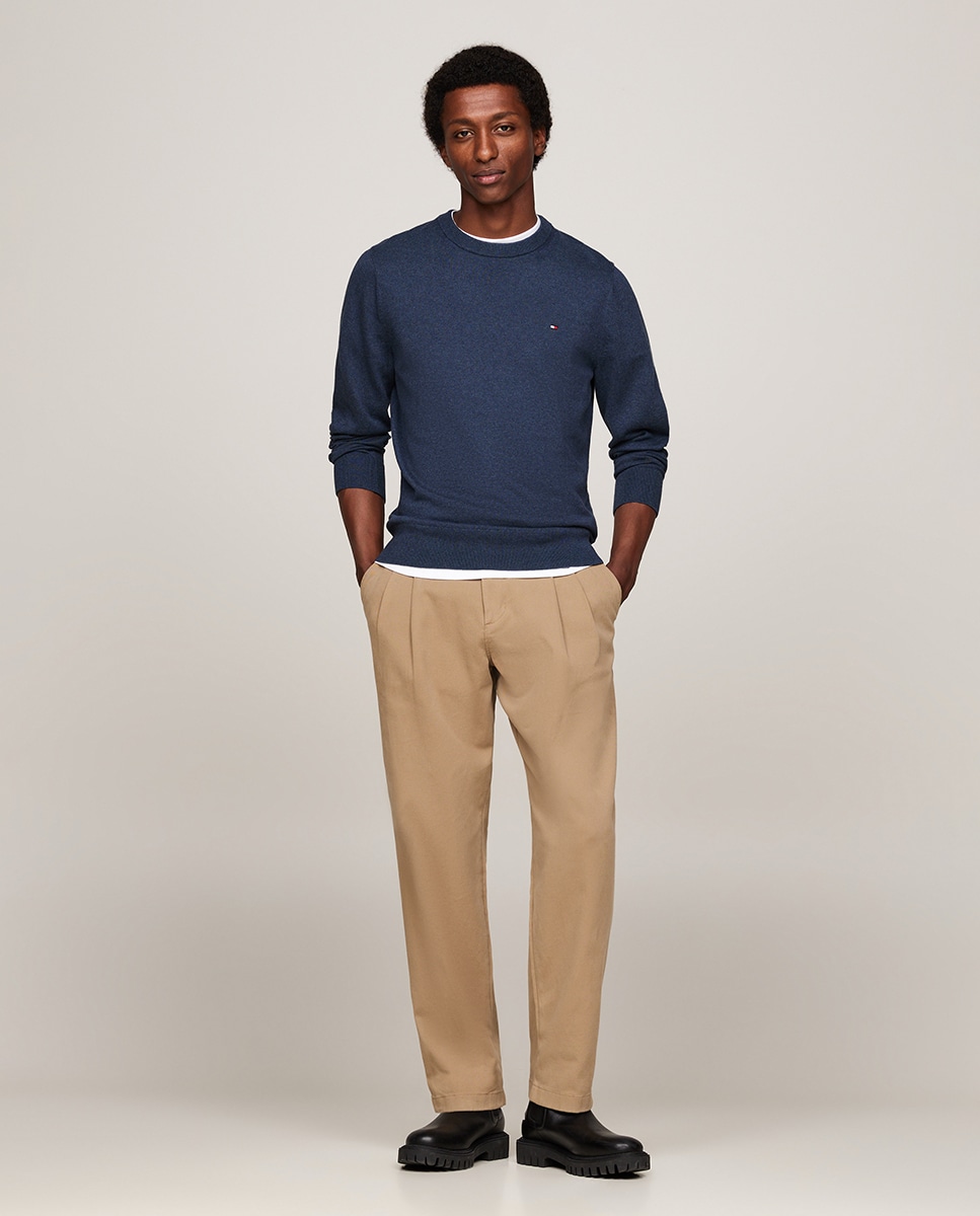 Camisola de Malha de Gola Redonda com Logótipo Bordado no Peito Azul-5