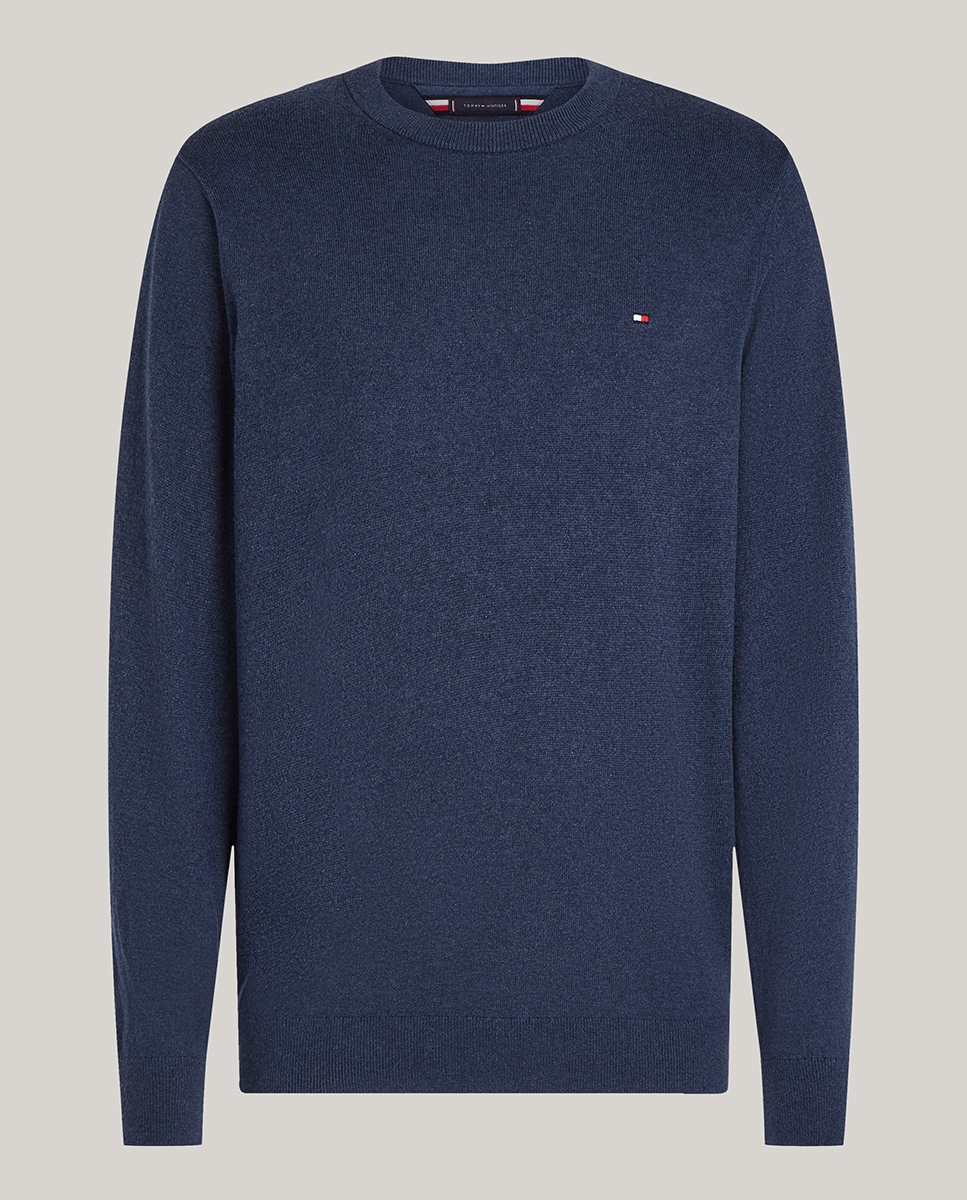 Camisola de Malha de Gola Redonda com Logótipo Bordado no Peito Azul-4