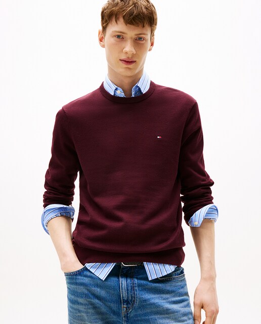 Tommy Hilfiger — Jersey de hombre liso de algodón con cuello redondo