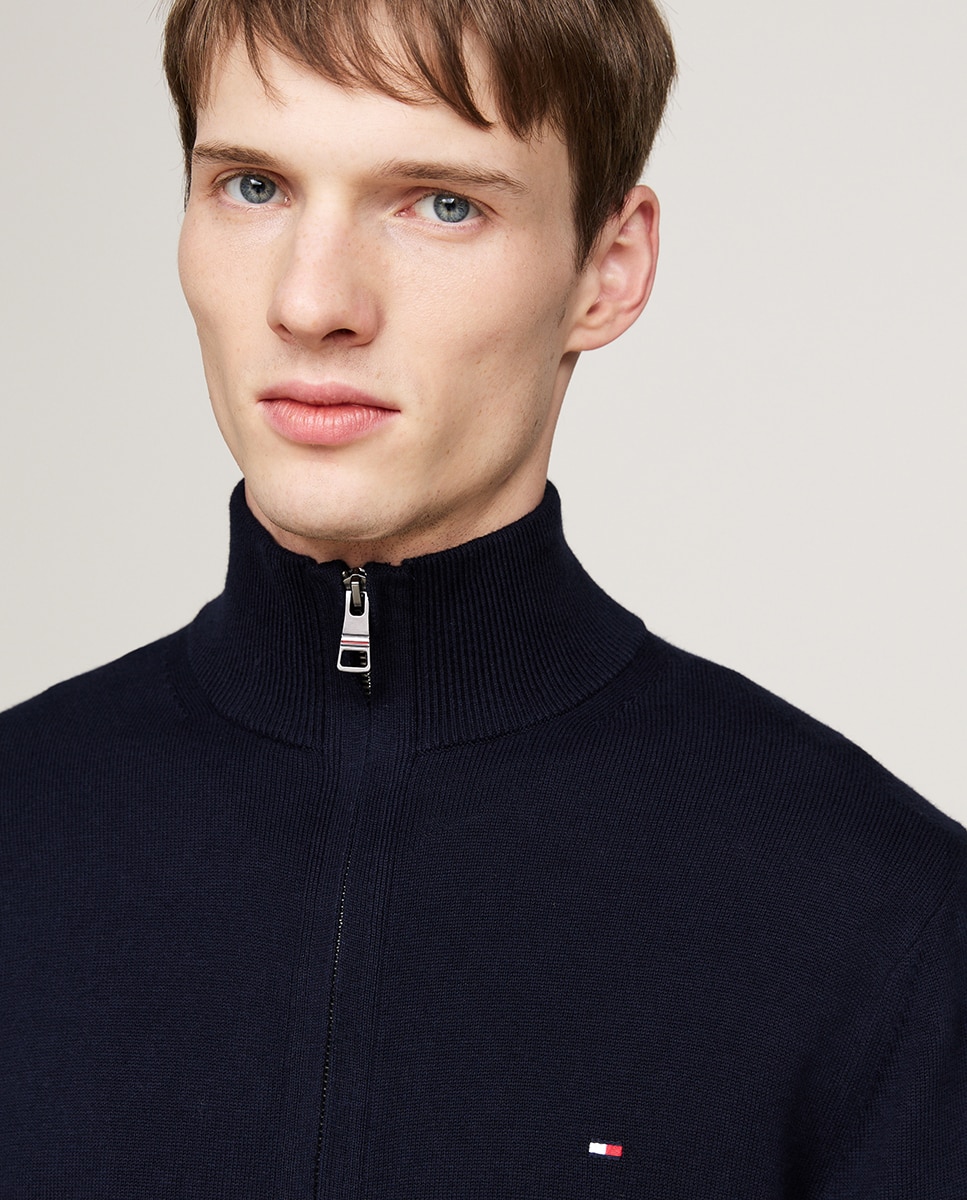 Camisola de Malha Lisa com Fecho de Correr Inteiro Azul-marinho-3