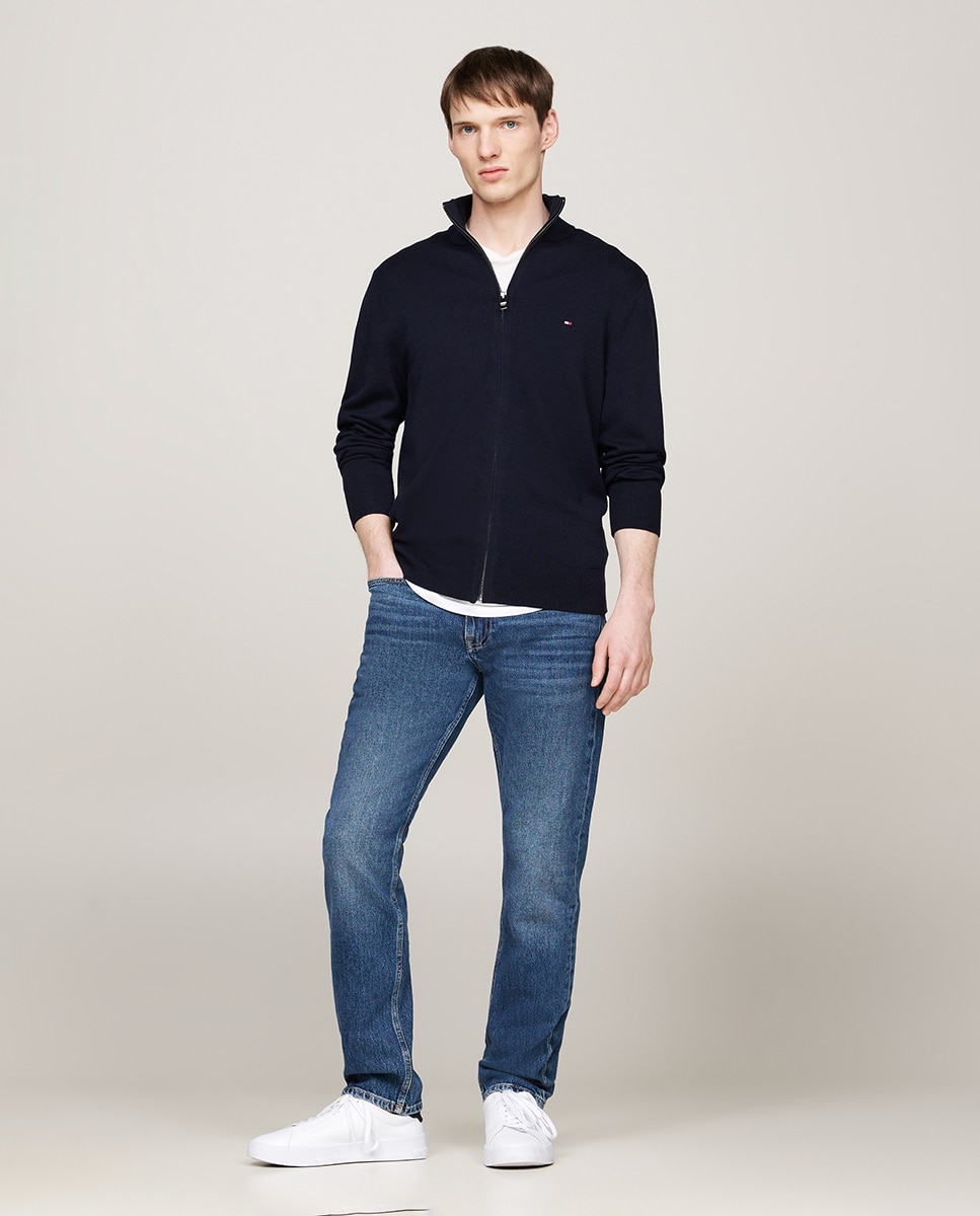 Camisola de Malha Lisa com Fecho de Correr Inteiro Azul-marinho-6