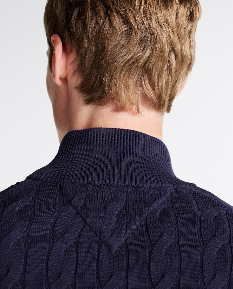 Camisola de Malha do Cabo com Meio Fecho de Correr Azul-marinho-3