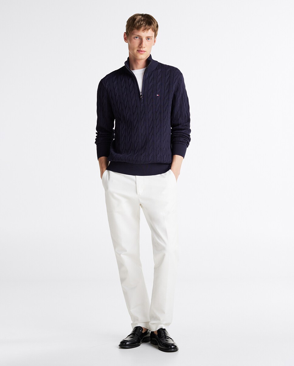 Camisola de Malha do Cabo com Meio Fecho de Correr Azul-marinho-5