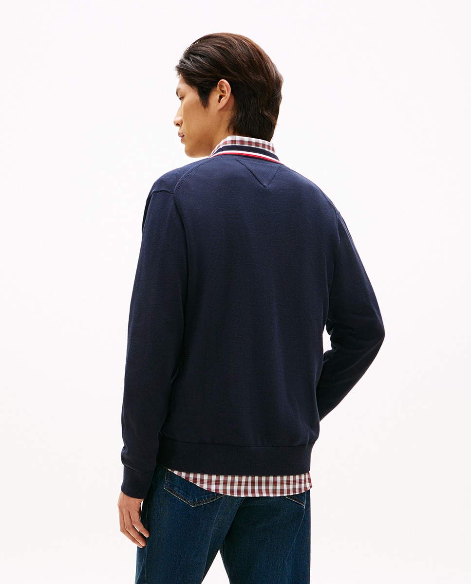 Cardigan Liso com Detalhe da Marca Azul-marinho-2